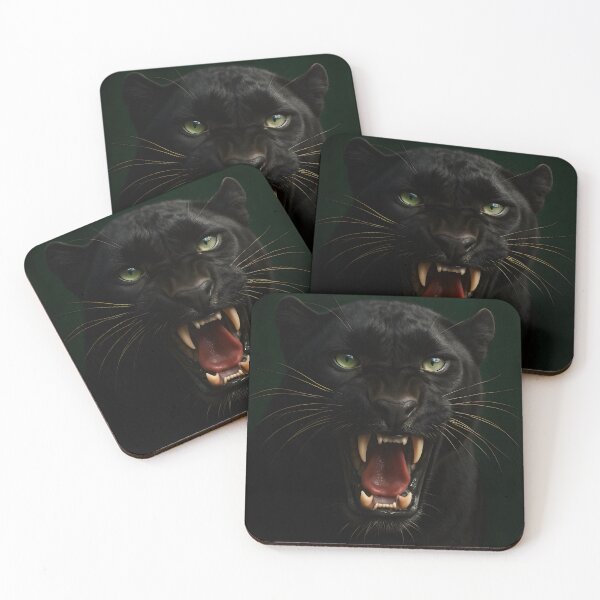 Item preview, Fierce Black Panther Portrait – Roaring Wild Cat Close-Up Art Print designed and sold by AbstractAuraArt.