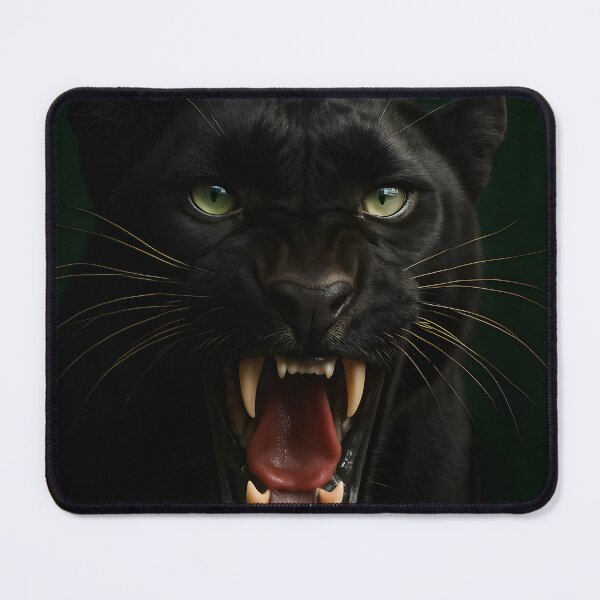 Item preview, Fierce Black Panther Portrait – Roaring Wild Cat Close-Up Art Print designed and sold by AbstractAuraArt.