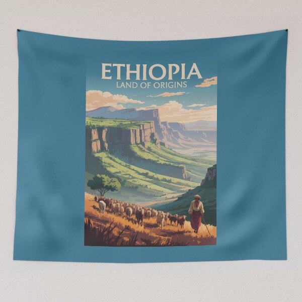 Item preview, Ethiopia Shepard Herd Travel Art Vintage designed and sold by KrisSidDesigns.