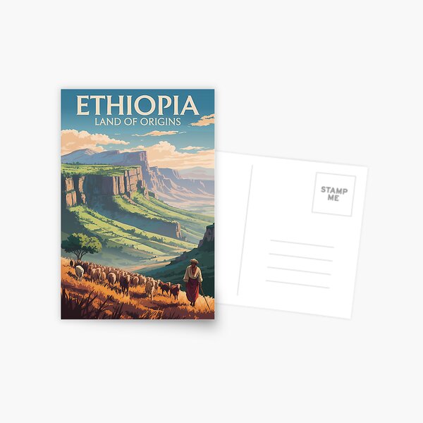 Item preview, Ethiopia Shepard Herd Travel Art Vintage designed and sold by KrisSidDesigns.