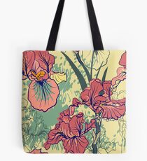 SeaSeamless pattern with decorative iris flower in retro colors. mless pattern with decorative iris flower in retro colors. Tote Bag