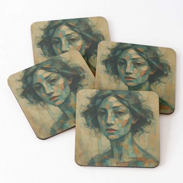 Item preview, Cubist Female Portrait – Abstract Mosaic Style Woman Painting in Earthy Tones designed and sold by AbstractAuraArt.