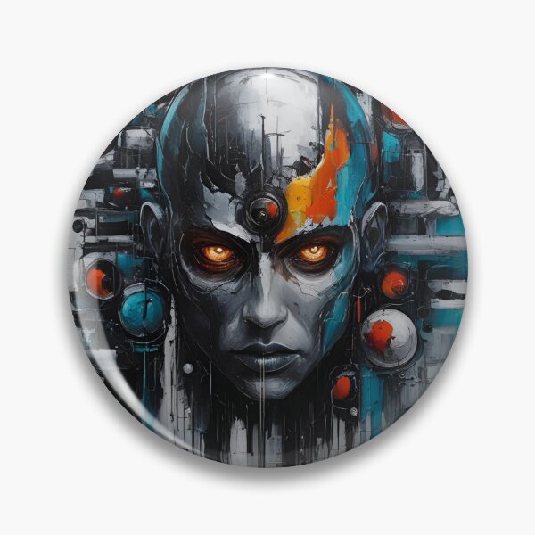 Item preview, Abstract Portrait of Futuristic Robotic Face with Digital Elements and Vibrant Colors designed and sold by Rue Market.