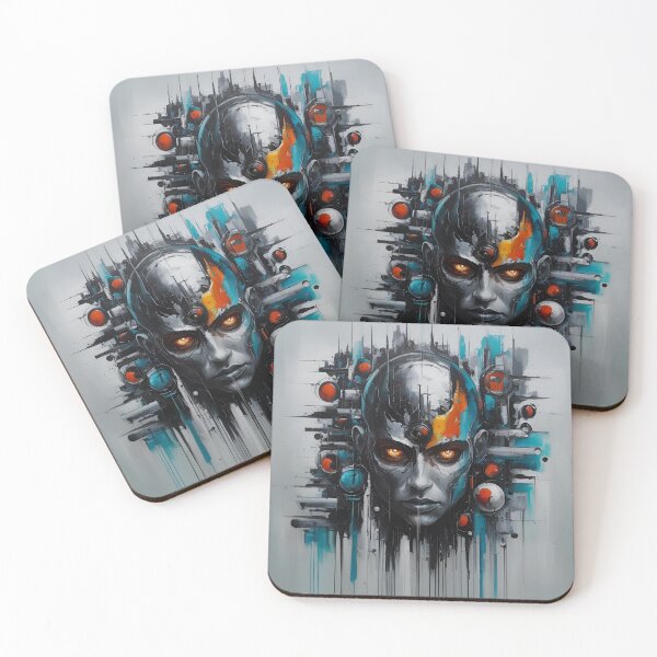 Item preview, Abstract Portrait of Futuristic Robotic Face with Digital Elements and Vibrant Colors designed and sold by Rue Market.