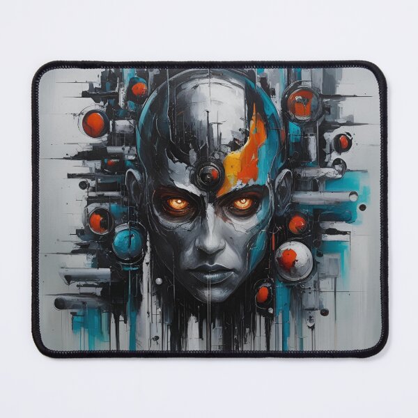 Item preview, Abstract Portrait of Futuristic Robotic Face with Digital Elements and Vibrant Colors designed and sold by Rue Market.