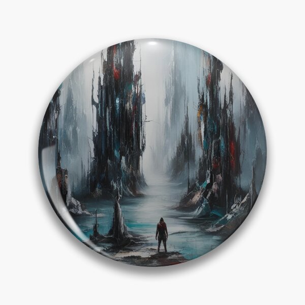 Item preview, Solitary Figure in a Surreal Abstract Landscape with Towering Structures designed and sold by Rue Market.
