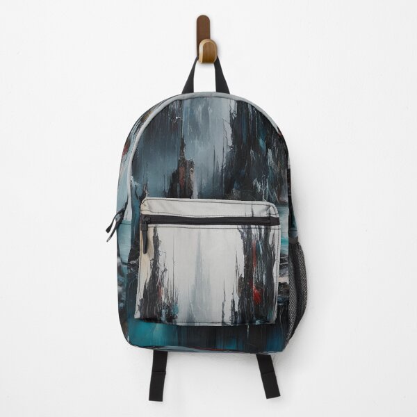 Item preview, Solitary Figure in a Surreal Abstract Landscape with Towering Structures designed and sold by Rue Market.