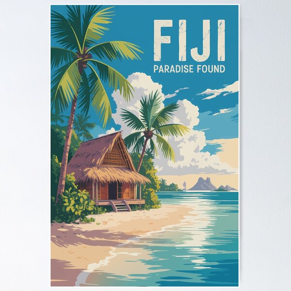 Item preview, Cabane de plage des Fidji, art de voyage vintage designed and sold by KrisSidDesigns.