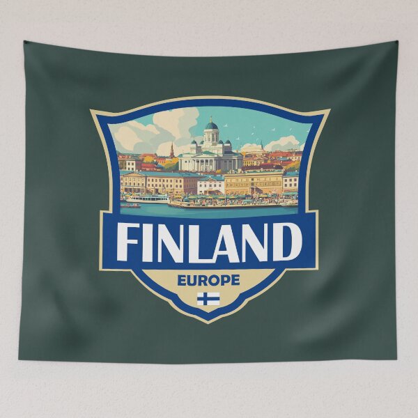 Item preview, Finland Illustration Retro Badge designed and sold by KrisSidDesigns.