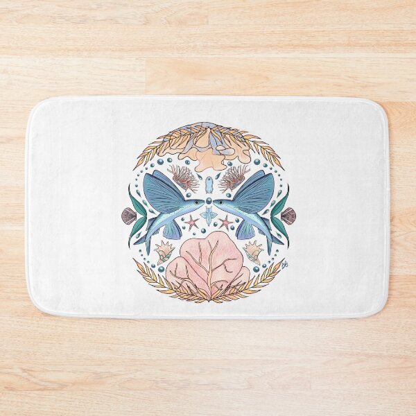 Item preview, Symmetry Art flying fish art folk art inspired with anemone coral, angel fish, nudibranch, conch shell, fan coral, and chalice coral designed and sold by bercrafting.