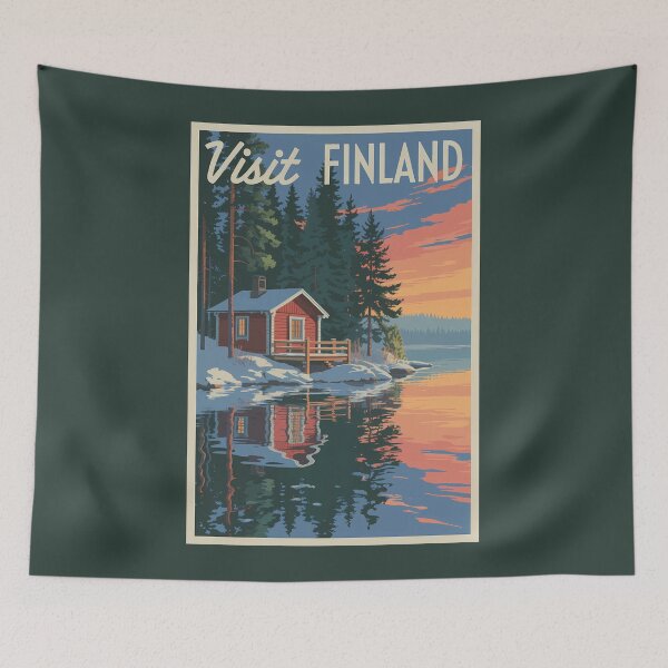 Item preview, Finland Lake Travel Art Vintage designed and sold by KrisSidDesigns.
