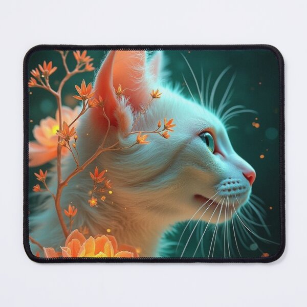 Item preview, White Cat with Blue Eyes and Glowing Floral Bloom designed and sold by Keirnyx.