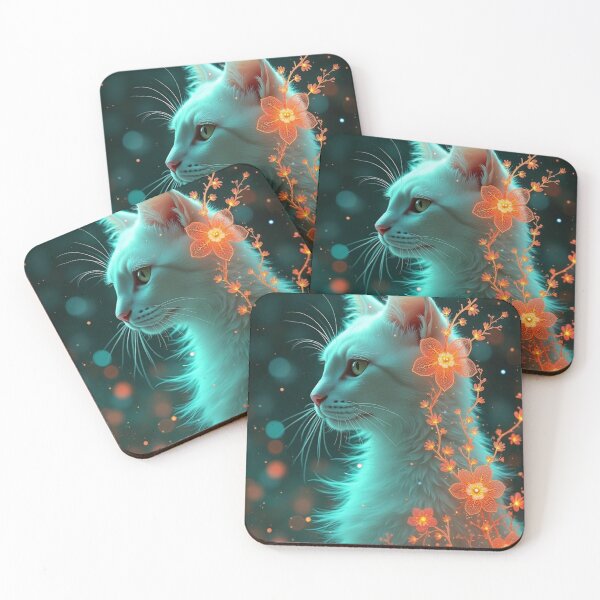Item preview, Elegant White Cat with Glowing Floral Design designed and sold by Keirnyx.