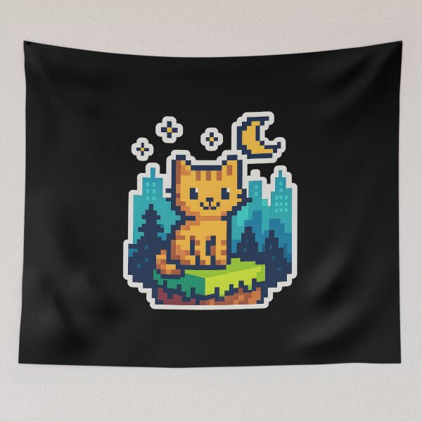 Item preview, Pixel Cat in Forest Night designed and sold by MysticArtisan.