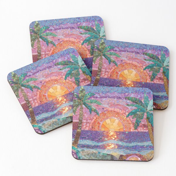 Item preview, Tropical Faux Stained Glass Art, Coastal Mosaic Decor, Ocean Sunset Paradise designed and sold by MargaretWiktor.