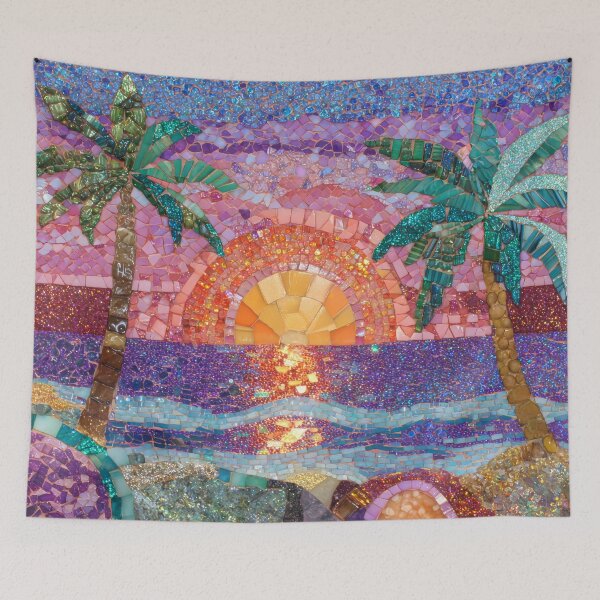 Item preview, Tropical Faux Stained Glass Art, Coastal Mosaic Decor, Ocean Sunset Paradise designed and sold by MargaretWiktor.