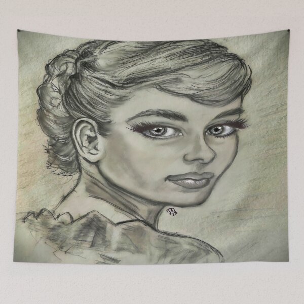 Item preview, Glamorous Vintage Pencil Portrait Art designed and sold by gleefulme.