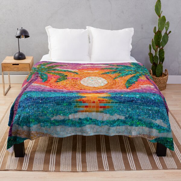 Item preview, Tropical Stained Glass Art – Palm Trees at Sunset by the Ocean, Mosaic Coastal Decor designed and sold by MargaretWiktor.