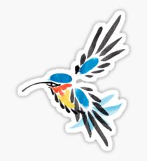 Watercolor blue hummingbird in flight. Sticker