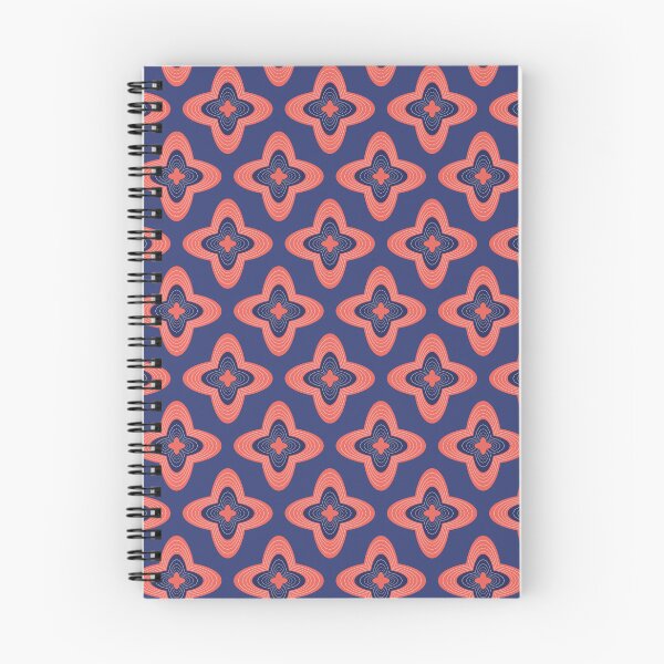Artikelvorschau, Boho-Ripp-Blumenmuster | Psychedelisches Design in Koralle und Marineblau | Geometrische Retro-Vibes entworfen und verkauft von Stacey Spivak.
