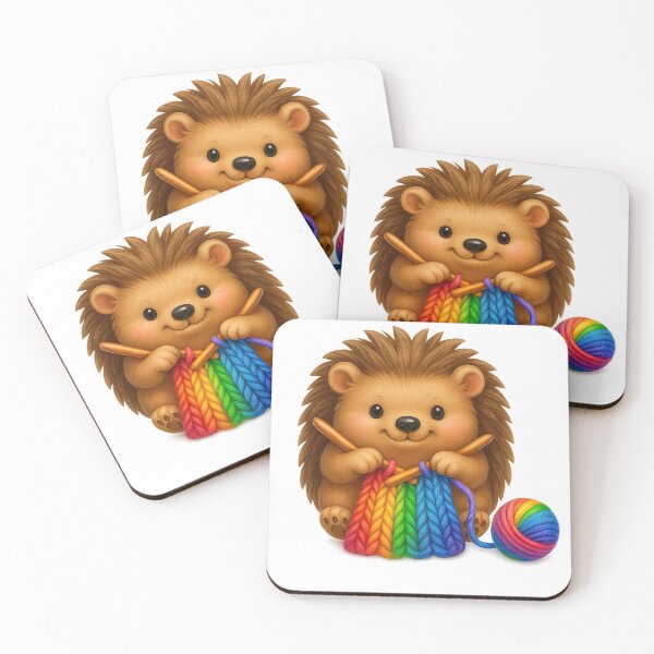 Item preview, Cute Hedgehog Knitting Rainbow Scarf designed and sold by Stitch & Thread Studio.