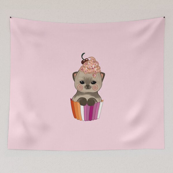 Item preview, Cute kitten cupcake with lesbian pride flag  designed and sold by Fuchsiella.
