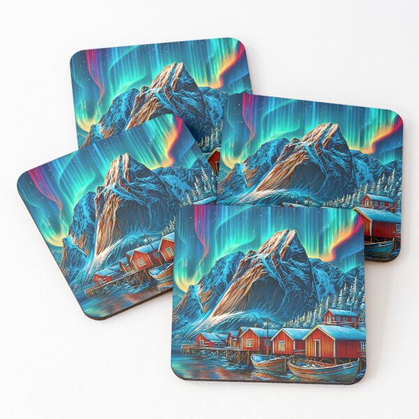 Item preview, Travel poster of Norway Landscape with Northern Lights designed and sold by Artessie.