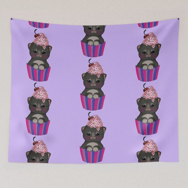 Item preview, Cute kitten cupcake with bisexual pride flag  designed and sold by Fuchsiella.