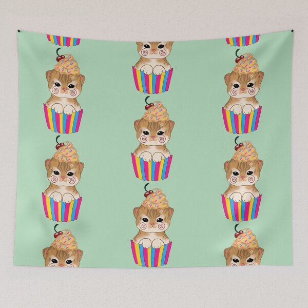 Item preview, Cute kitten cupcake with pansexual pride flag  designed and sold by Fuchsiella.