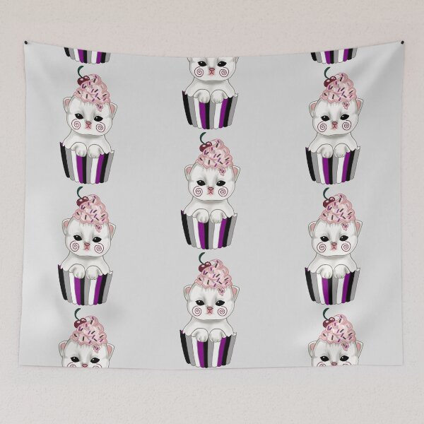 Item preview, Cute kitten cupcake with asexual pride flag  designed and sold by Fuchsiella.