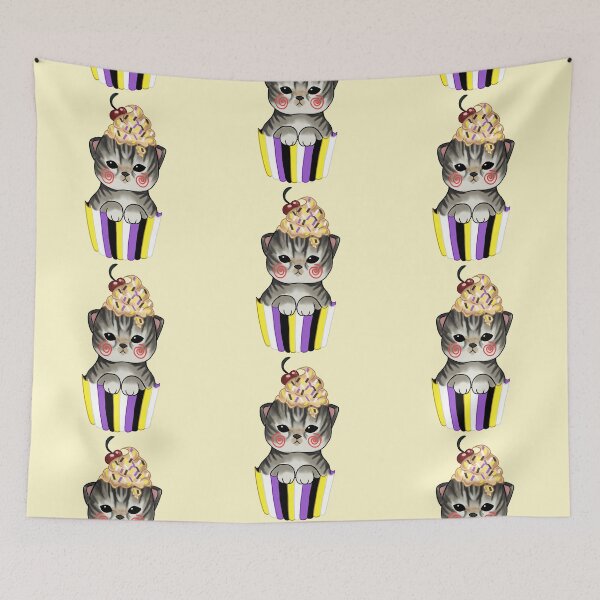 Item preview, Cute kitten cupcake with nonbinary pride flag  designed and sold by Fuchsiella.