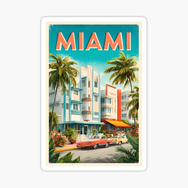 Item preview, Vintage Miami Art Deco Travel Poster  designed and sold by Artessie.