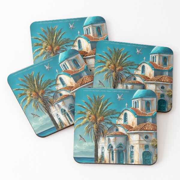 Item preview, Travel poster of Cyprus Coastal Scene with Church and Palms designed and sold by Artessie.