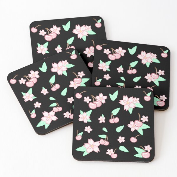 Item preview, Soft red cherries in pastel shades with delicate sakura blossoms and fresh foliage designed and sold by katecheerycake.