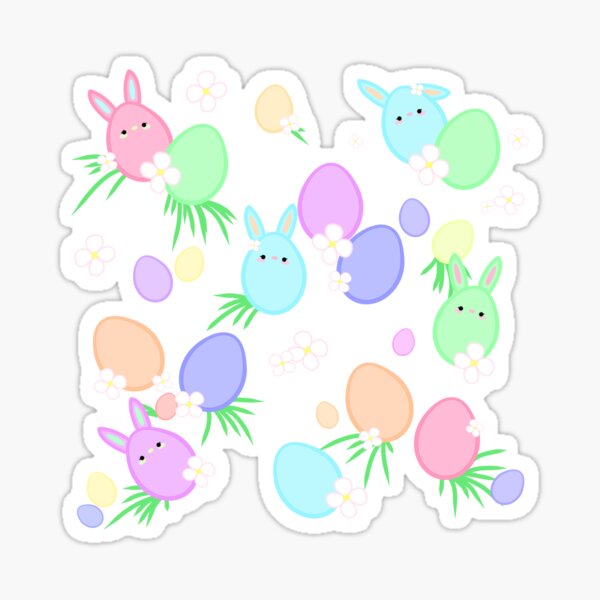 Item preview, Delicately designed Easter eggs in pastel shades with flowers, grass and little Easter bunnies designed and sold by katecheerycake.
