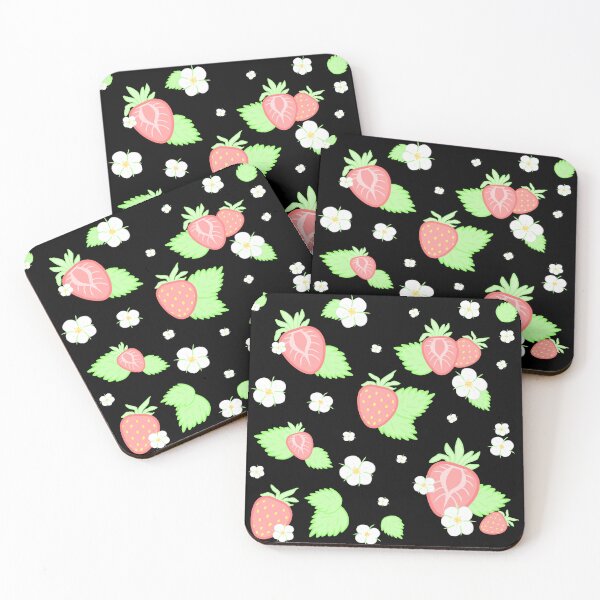 Item preview, Delicate strawberries in pastel shades with fresh green leaves and delicate white blossoms designed and sold by katecheerycake.