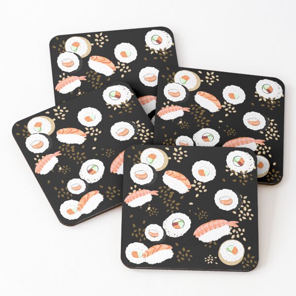 Item preview, Playful sushi pattern in many variations with sesame, salmon and cucumber designed and sold by katecheerycake.