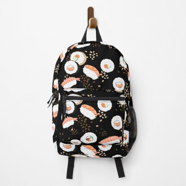 Item preview, Playful sushi pattern in many variations with sesame, salmon and cucumber designed and sold by katecheerycake.