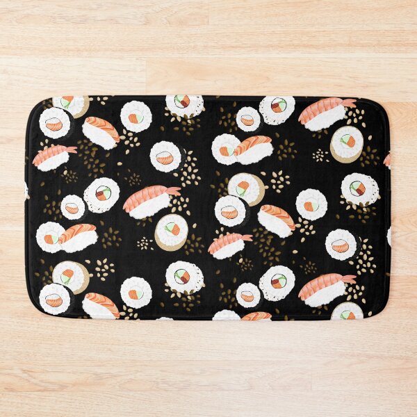 Item preview, Playful sushi pattern in many variations with sesame, salmon and cucumber designed and sold by katecheerycake.