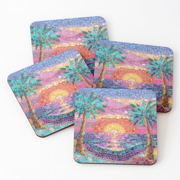 Item preview, Tropical Faux Stained Glass Art, Coastal Mosaic Decor, Ocean Sunset Paradise designed and sold by MargaretWiktor.