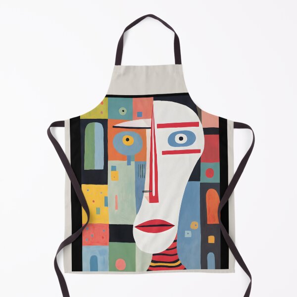 Item preview, Stylized Geometric Face with Bold Colors and Patchwork Background of Rectangles Squares and Circles designed and sold by OlfactoART Studio.