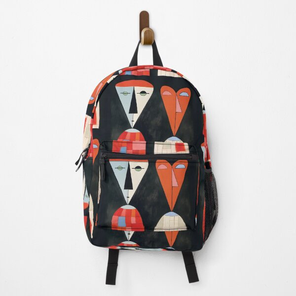 Item preview, Abstract Geometric Faces with Elongated Forms and Bold Colors - Striking Red Orange and Blue Digital AI Art designed and sold by OlfactoART Studio.