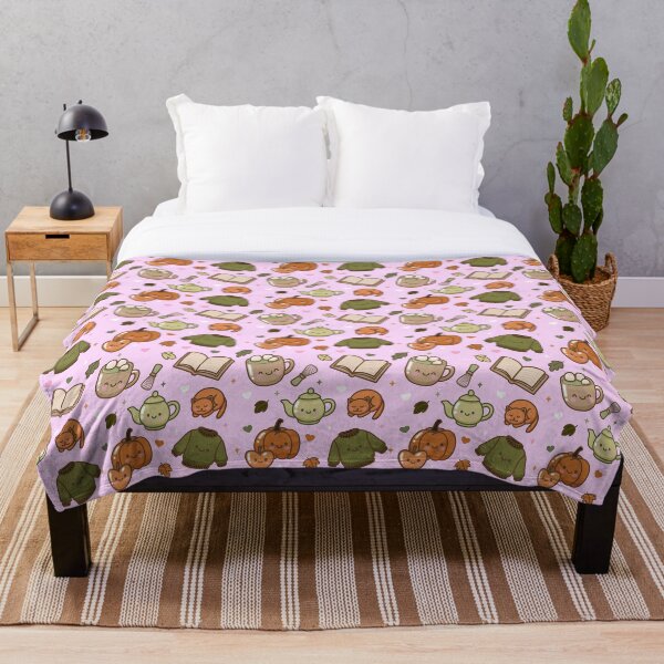 Item preview, Kawaii Autumn Pattern – Cute Fall Seamless Design with Pumpkin, Sweater, Cat & Mug designed and sold by Lone Jensen.