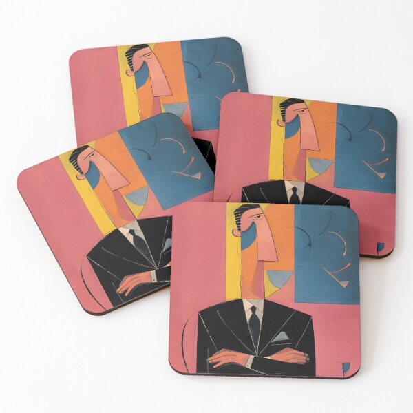 Item preview, Stylized Man in Suit with Crossed Arms - Bold Cubist Inspired Geometric Composition designed and sold by OlfactoART Studio.