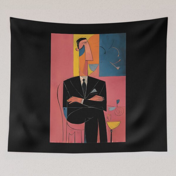 Item preview, Stylized Man in Suit with Crossed Arms - Bold Cubist Inspired Geometric Composition designed and sold by OlfactoART Studio.