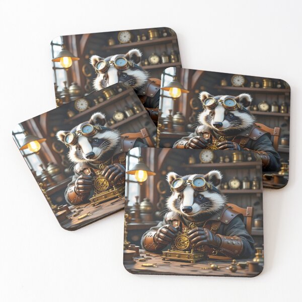 Item preview, Steampunk Badger Inventor – Clockwork Workshop Scene designed and sold by EmeraldeaArt.