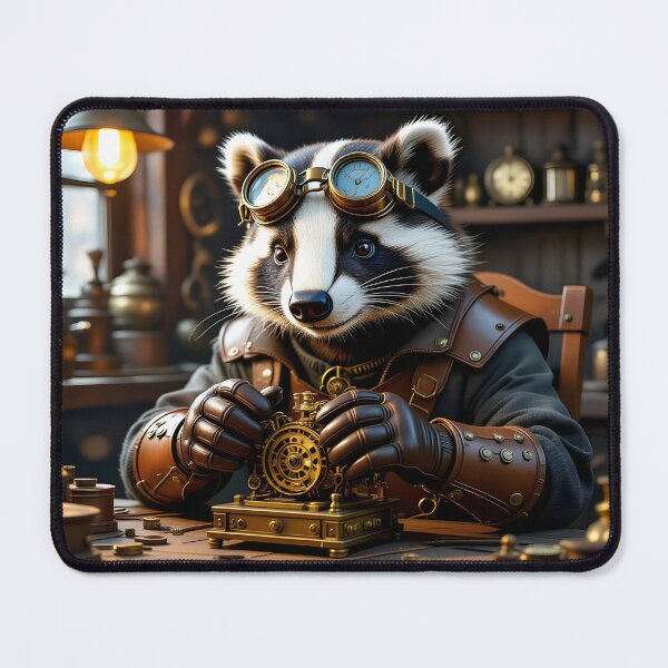 Item preview, Steampunk Badger Inventor – Clockwork Workshop Scene designed and sold by EmeraldeaArt.