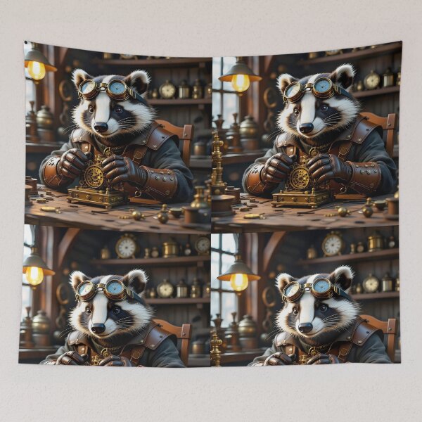 Item preview, Steampunk Badger Inventor – Clockwork Workshop Scene designed and sold by EmeraldeaArt.