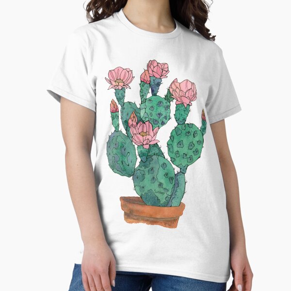 Aperçu de l'œuvre Cactus en pot de terre cuite, aquarelle et encre – Impression d'art botanique succulent créée et vendue par salthippy.