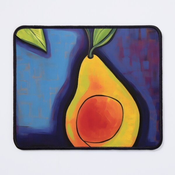 Item preview, Vibrant Pear in Bold Warm Yellows Oranges and Greens Against a Rich Blue Background Abstract Digital AI Art designed and sold by OlfactoART Studio.